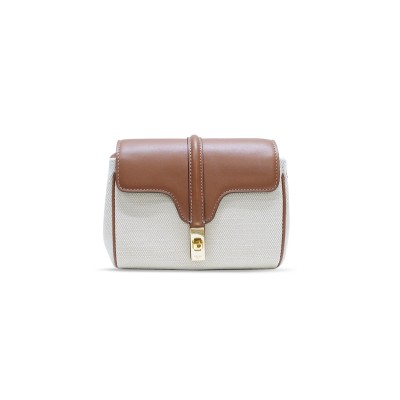 CELINE MINI SHOULDER BAG IN SOFT16 CANVAS AND CALFSKIN 10L352DE1. 27KH (18*12.5*6cm)